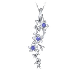 Cherry Blossoms in Bloom Branch Pendant in 925 Sterling Silver with Blue Sapphire and Cubic Zirconia