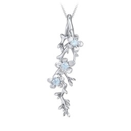Cherry Blossoms in Bloom Branch Pendant in 925 Sterling Silver with Blue Topaz, Cubic Zirconia, and Blue Sapphire