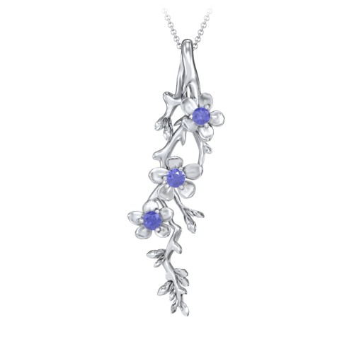Cherry Blossoms in Bloom Branch Pendant – Sterling Silver with Blue Sapphire