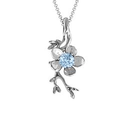 Cherry Blossom in Bloom Flower Pendant in 925 Sterling Silver with Aquamarine