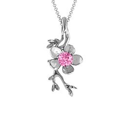 Cherry Blossom in Bloom Flower Pendant in 925 Sterling Silver with Pink Tourmaline