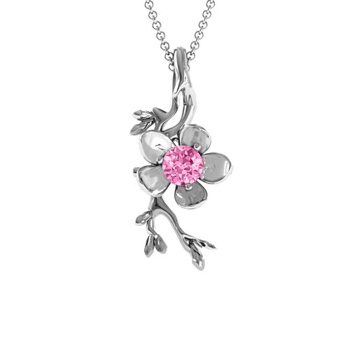 Cherry Blossom in Bloom Flower Pendant – Sterling Silver with Pink Tourmaline
