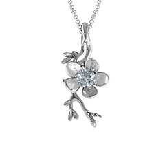 Cherry Blossom in Bloom Flower Pendant – 10K Yellow Gold with Cubic Zirconia