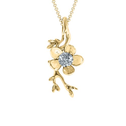 Cherry Blossom in Bloom Flower Pendant – 10K Yellow Gold with Cubic Zirconia