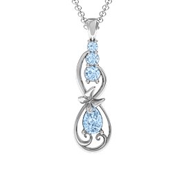 Ornate Butterfly Infinity Pendant in 925 Sterling Silver with Aquamarine