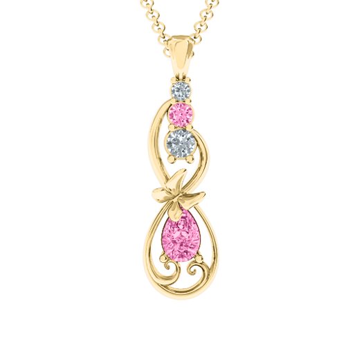Ornate Butterfly Infinity Pendant – 10K Yellow Gold with Pink Tourmaline and Cubic Zirconia