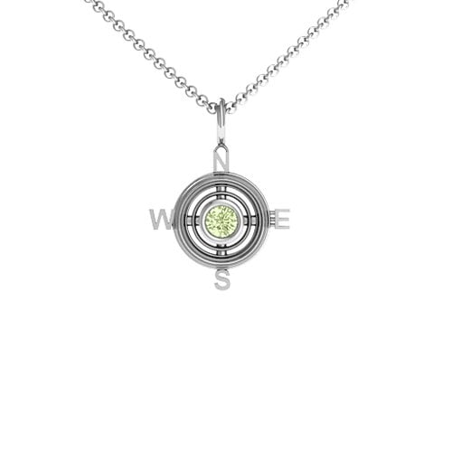 Graduation Compass Pendant – Sterling Silver with Peridot