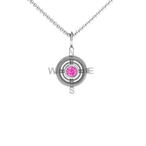 Graduation Compass Pendant – Sterling Silver with Pink Tourmaline