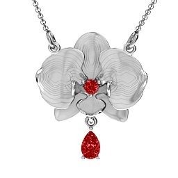 Orchid and Pear Drop Pendant in 925 Sterling Silver with Garnet