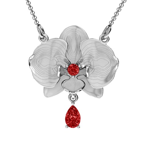 Orchid and Pear Drop Pendant – Sterling Silver with Garnet