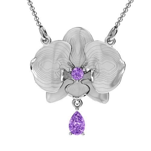 Orchid and Pear Drop Pendant – Sterling Silver with Amethyst