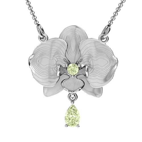 Orchid and Pear Drop Pendant – Sterling Silver with Peridot