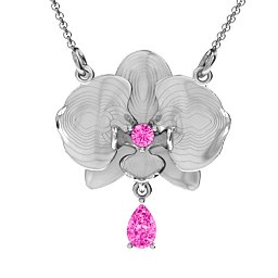 Orchid and Pear Drop Pendant in 925 Sterling Silver with Pink Tourmaline