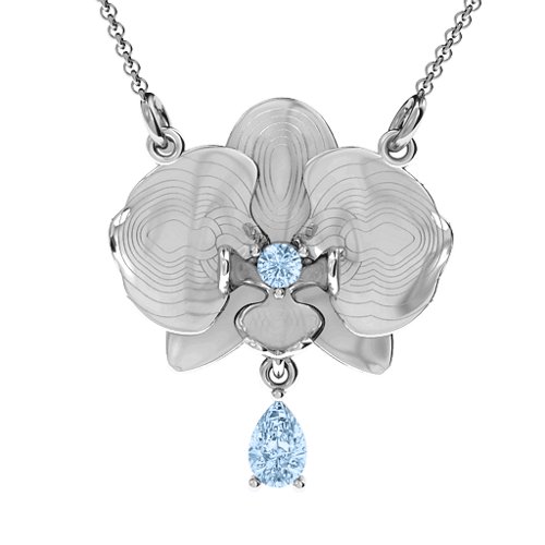 Orchid and Pear Drop Pendant – Sterling Silver with Aquamarine