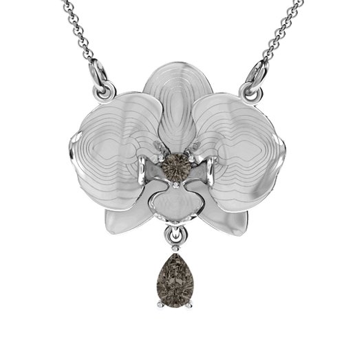 Orchid and Pear Drop Pendant – Sterling Silver with Smokey Quartz