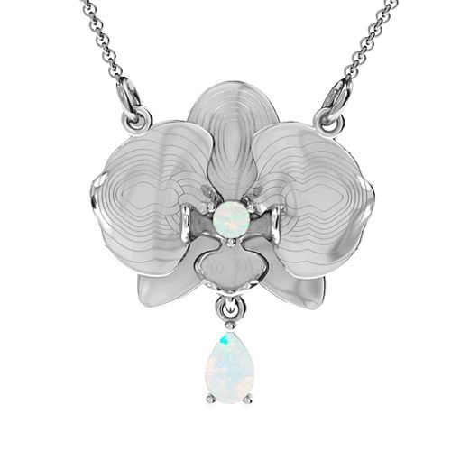 Orchid and Pear Drop Pendant – Sterling Silver with Opal