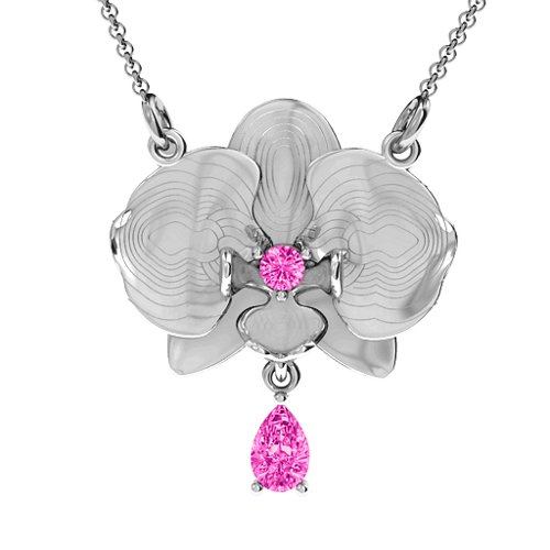 Orchid and Pear Drop Pendant – Sterling Silver with Pink Tourmaline