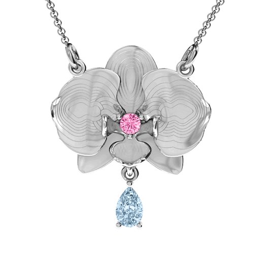 Orchid and Pear Drop Pendant – Sterling Silver with Pink Tourmaline and Aquamarine