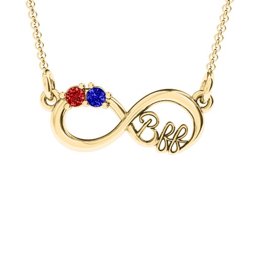 2-4 Stone BFF Infinity Pendant – 10K Yellow Gold with Blue Sapphire and Garnet