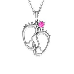 Baby's Feet Personalized Pendant in 925 Sterling Silver with Pink Tourmaline