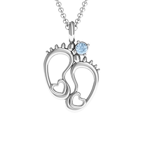 Baby's Feet Personalized Pendant – Sterling Silver with Aquamarine