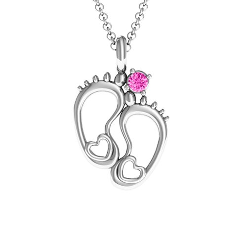 Baby's Feet Personalized Pendant – Sterling Silver with Pink Tourmaline