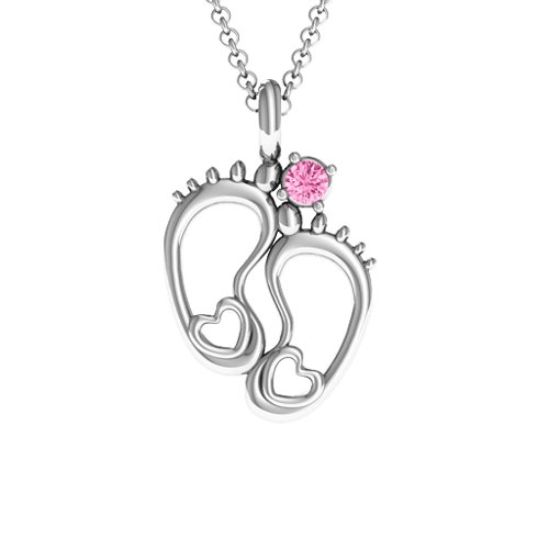 Baby's Feet Personalized Pendant – Sterling Silver with Pink Tourmaline