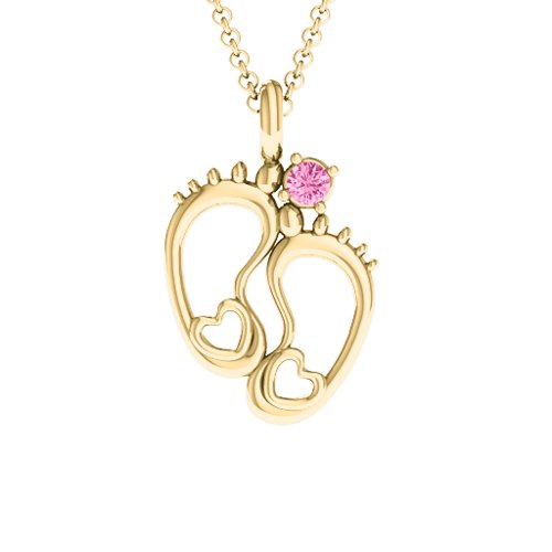 Baby's Feet Personalized Pendant – 10K Yellow Gold with Pink Tourmaline