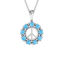 Peace Sign with Stones Pendant in 925 Sterling Silver with Blue Topaz