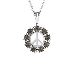 Peace Sign with Stones Pendant in 925 Sterling Silver with Smokey Quartz