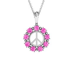 Peace Sign with Stones Pendant in 925 Sterling Silver with Pink Tourmaline