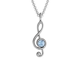 Treble Clef Pendant in 925 Sterling Silver with Aquamarine