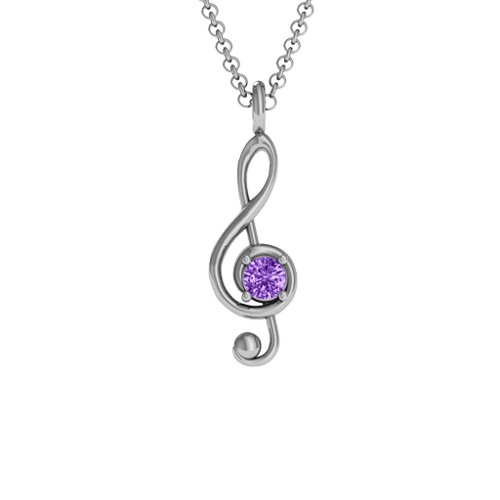 Treble Clef Pendant – Sterling Silver with Amethyst