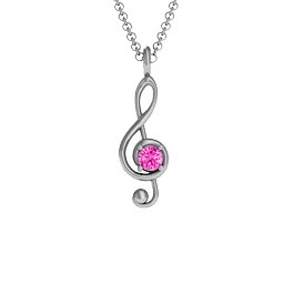 Treble Clef Pendant in 925 Sterling Silver with Pink Tourmaline
