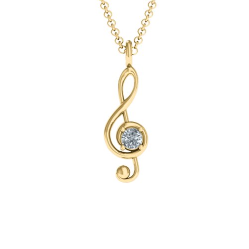 Treble Clef Pendant – 10K Yellow Gold with Cubic Zirconia