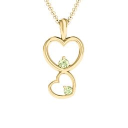 Two Hearts Double Heart Pendant in 18K Gold Plated Silver with Peridot