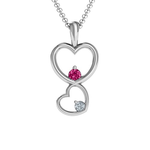 Two Hearts Double Heart Pendant – Sterling Silver with Ruby and Cubic Zirconia