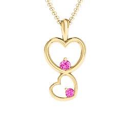 Two Hearts Double Heart Pendant in 18K Gold Plated Silver with Pink Tourmaline