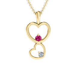 Two Hearts Double Heart Pendant in 18K Gold Plated Silver with Ruby and Cubic Zirconia