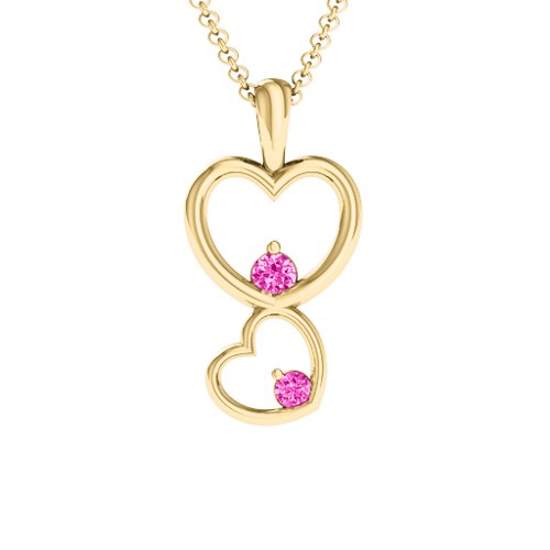 Two Hearts Double Heart Pendant – 18K Gold Plated Silver with Pink Tourmaline
