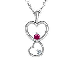 Two Hearts Double Heart Pendant in 925 Sterling Silver with Ruby and Cubic Zirconia