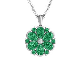 Daisy Cluster Pendant in 925 Sterling Silver with Emerald