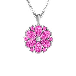 Daisy Cluster Pendant in 925 Sterling Silver with Pink Tourmaline