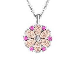 Daisy Cluster Pendant in 925 Sterling Silver with Morganite and Pink Tourmaline