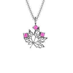 Maple Leaf with Stone Pendant in 925 Sterling Silver with Pink Tourmaline