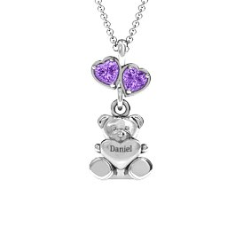 Teddy Bear with Stones Pendant in 925 Sterling Silver with Amethyst