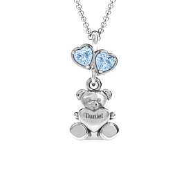 Teddy Bear with Stones Pendant in 925 Sterling Silver with Aquamarine