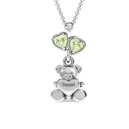 Teddy Bear with Stones Pendant in 925 Sterling Silver with Peridot