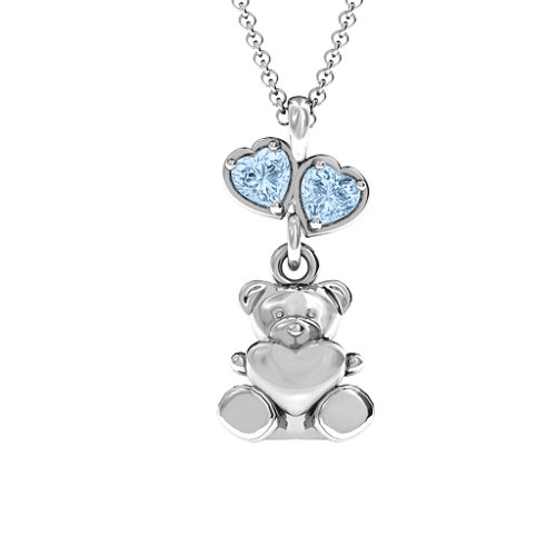 Teddy Bear with Stones Pendant – Sterling Silver with Aquamarine