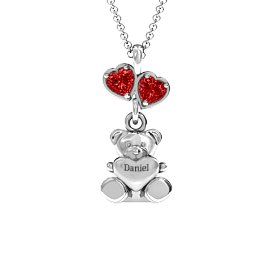 Teddy Bear with Stones Pendant in 925 Sterling Silver with Garnet
